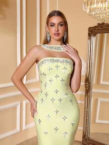 Love Aing Women's Yellow Rhinestone Scarf, Elegant Luxury Formal Evening Gown, Suitable For Formal Dinner, Business Party, Wedding Guest, Date Dress