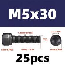 10件/20件/25件 M3/M4/M5/M6/M8/M10 15-60mm 长度 12.9级圆柱头内六角螺钉，高强度内六角螺钉 - 黑色 - 查看 23