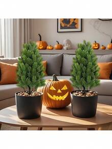 2 brazi de Crăciun artificiali din ace de pin - verdeață realistă pentru interior/exterior, inserții robuste cu țepi negri pentru pământ, fabricați din plastic rezistent la intemperii, potriviți pentru decorațiuni de sărbători în grădină și terasă, aceste mini ornamente de sărbători moderne, care nu necesită întreținere, sunt perfecte pentru Crăciun și Ziua Recunoștinței