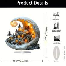 波西米亚月光村庄场景亚克力装饰件，25.4x20.32 厘米 - 适用于家庭和办公室的多功能桌面展示品，理想的圣诞礼物，非常适合客厅、门廊和卧室装饰 - 彩色 - 查看 4