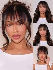 UNice 7"X5" Lace Closure Fluffy Natural Wave Bangs Wig With Drawstring, Pre-Cut Pre-Bleached Pre-Plucked, Layered Design To Flatter Face Shapes, 100% Human Hair Wig, Heat Resistant, Dyeable - SNATURAL/30 - View 6