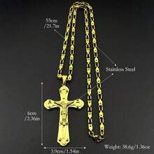 Catholic Jesus Crucifix Cross Pendant Necklace For Women Men Stainless Steel Gold Color Hip Hop Chain Amulet Jewelry Gift - Necklace - View 5