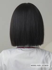 NAMM 12 Inch Black Short Bob Wigs For Women - Elegant Short Straight Hair Wig With Bangs, Premium Silky Synthetic Heat Resistant Costume Wig For Daily Wear, School & Music Festivals Celebrations Use. ,Halloween Cosplay Anime Or Costume Use