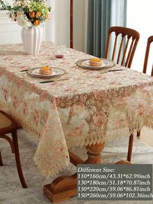 1pc 100% Polyester Embroidered Tablecloth With Delicate Lace Trim, Square Or Rectangular, For Wedding Party