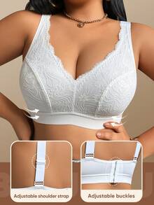 Sujetador sin aros de encaje para mujer de talla grande, con cierre trasero, que levanta y da forma, cómodo y transpirable, con soporte - Blanco - Ver 6