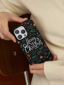 1pc Fashionable Creative Autumn Leaf, Pine Cone & Letter Pattern Matte Black TPU Shockproof Protective Phone Case, Suitable As Holiday Gift Compatible With IPhone XS/XS Max/XR/11/12/13/14/14 Plus/15/15 Plus/16/16 Plus/17/17 Pro