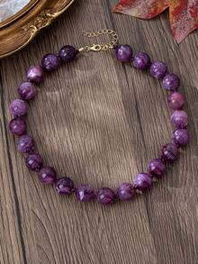 1 pieza Collar de cuentas con efecto de nube de resina geométrica redonda de estilo bohemio con broche de metal, joyería hecha a mano para uso festivo o diario - Collar de cuentas - Ver 17