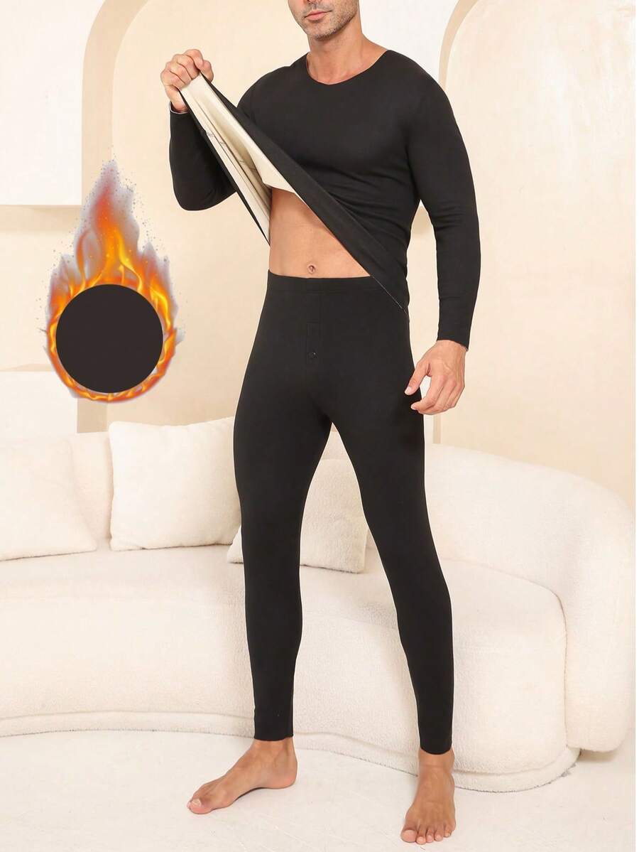 1 Set Men's Knitted Wool & Silk Seamless Casual Homewear Outfit, Medium Thickness, Warm For Autumn/Winter/Spring