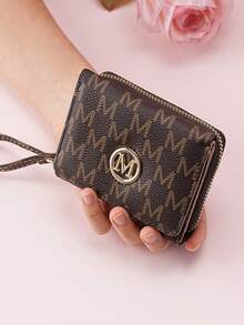 复古字母M钱包 女士短款拉链三折时尚新款多卡位手拿包零钱包 女士钱包 迷你钱包 钱包 小钱包 可爱钱包 手腕包 男士钱包 男士钱包 皮革卡包 零钱包 - 咖啡 - 查看 3