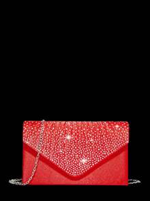 Ladies' Diamond Jewelry Sparkling Luxury Rhinestone Jewelry Set Sparkling Necklace Earrings Bracelet Set Personalized Satin Folded Silk Handbag Sparkling Hot Diamond Flip Cover Envelope Bag Handbag Handbag Handbag Fashion Banquet Bag - Red - View 12