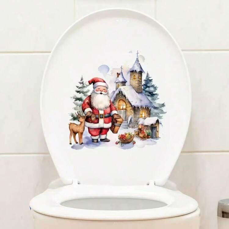 圣诞节马桶贴纸，雪人贴纸，可爱有趣的马桶贴纸，雪人圣诞家居装饰墙贴 - 彩色 - 查看 6