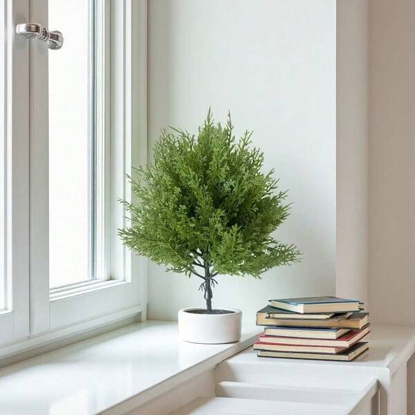 1 pièce Arbres de pin et de cyprès à insérer dans le sol simulés pour Noël, bonsaï de feuilles de pin et d'herbe, feuilles de pin et de cyprès artificielles - Décoration végétale en plastique de style classique pour les fêtes de Noël, ornements de plantes vertes simulées