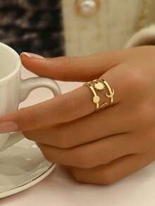 1 Stück modischer, einzigartiger minimalistischer Stern- & Mond-Design Ring, geeignet für den täglichen Gebrauch von Frauen