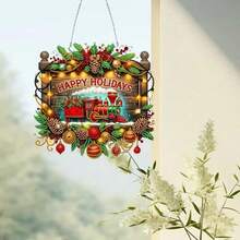 2D Flat 5D Christmas Train Diamond Art Acrylic Hanging Chain, Christmas Train Pattern DIY Desktop, Cabinet Window Decor, All Year Round Display For Thanksgiving, Mother's Day, Halloween, Christmas Surprise