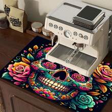 1pc Floral Skeleton Kitchen Counter Mat - Silica Gel Drying Pad, Suitable For Utensils, Coffee Makers, Microwaves, Etc., Fits Modern Kitchen Decor, Kitchen Mats Non Slip Hygiene Products, Kitchen Items For Your Cozy Fall& Winter Styles And Christmas Decorations