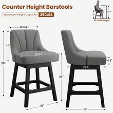GIKPAL 26" Swivel Bar Stools With Backs Set Of 2, 26" Counter Height Bar Stools, Extra Upholstered Counter Barstools With Square Solid Wood Legs For Kitchen Island, Dining Room, Dark Gray