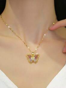 A Elegant Purple Butterfly Necklace With Golden-Tone Pendant - Vintage-Inspired Jewelry Gift For Women, Birthday, Anniversary, Valentine's Day & Mother's Day, Special Occasion Accessory, Sophisticated Accessory