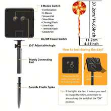 1 Set de 5 piezas de luces solares de camino con forma de piruleta rojas y blancas, con 8 modos de iluminación, luces decorativas de ambiente para Navidad, con interruptor de botón, adecuadas para exteriores, jardín, centro comercial, autocaravana, camping, boda, césped, fiesta en el patio trasero, jardín, vacaciones, decoración navideña