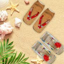 4 Pairs Funny Flip Flop Manicure Print Socks 3D Pattern Socks Sandal Printed Socks Low Cut Ankle Socks Running Yoga Socks