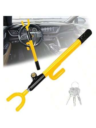 2pcs Adjustable Heavy Duty Anti-Theft Steering Wheel Lock With 2 Keys, Universal For Cars, Trucks And SUVs