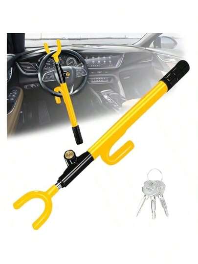 2pcs Adjustable Heavy Duty Anti-Theft Steering Wheel Lock With 2 Keys, Universal For Cars, Trucks And SUVs