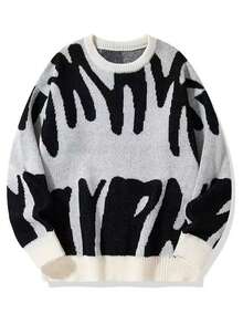 Men's Fall Clothes Manfinity Hypemode Men's Color-Block Button-Up Long Sleeve Cardigan Sweater - Crew Neck White and Black - View 1
