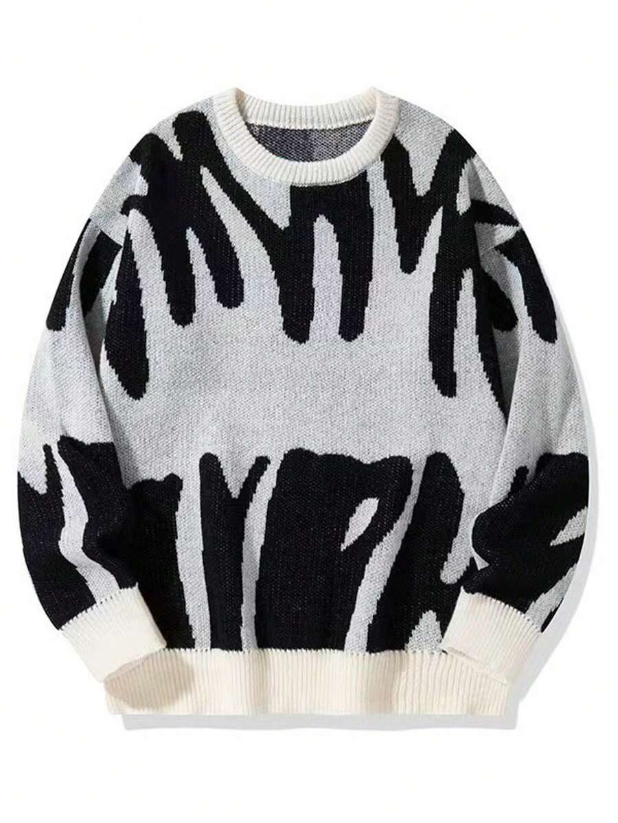 Men's Fall Clothes Manfinity Hypemode Men's Color-Block Button-Up Long Sleeve Cardigan Sweater - Crew Neck White and Black - View 1