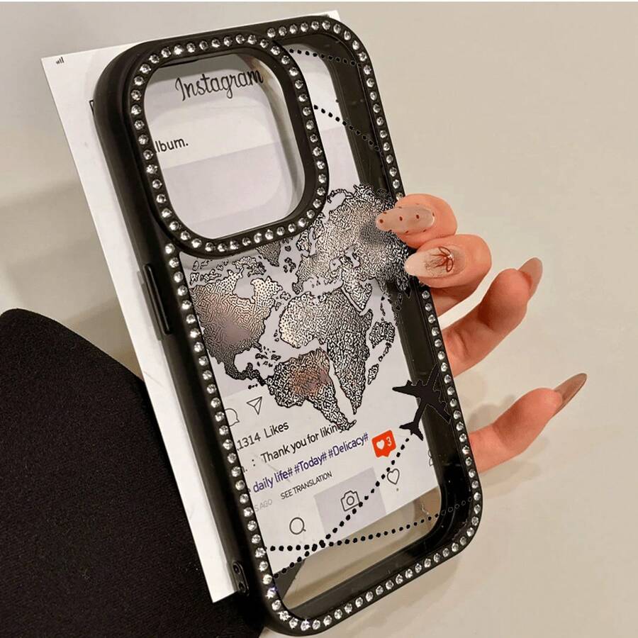 Teléfono Earth Love Plane Teléfono 3 en 1 con grabado de doble cara, adecuado para phone16promax, 16 15pro 14 14 Plus/14 Pro 13 13 Pro 12Pro 11pro Promax Series. Suave anticaídas y resistente a las manchas, adecuado tanto para hombres como para mujeres con decoración. - Negro - Ver 1