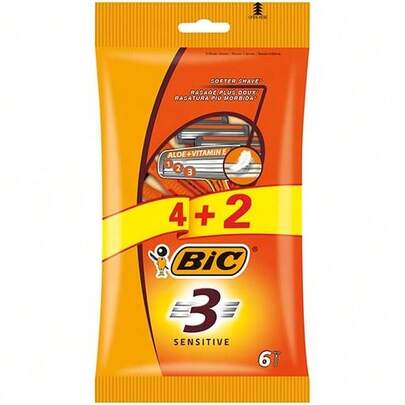  Bic Sensitive Lot de 3 rasoirs jetables 3 lames (4 + 2) - Bande lubrifiante à l'aloe vera