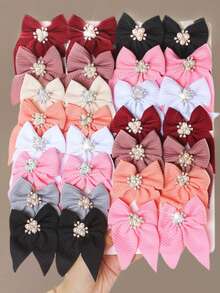 3/6pcs/Set Girls Solid Color Textured Bow Pearls Crystal Hair Clips, Elegant Princess Hair Accessories For Daily Use