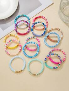 27 Peças Conjunto de Pulseira Elástica com Contas de Argila Macia Multicolorida e Contas Acrílicas em Formato de Coração CCB, Adequado para Presente, Uso Diário para Adolescentes