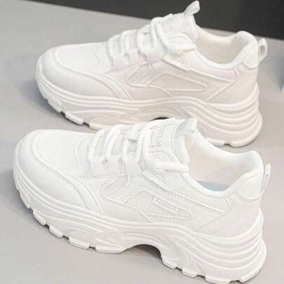 Flipark 女士隐形坡跟运动鞋，休闲厚底白色运动鞋，百搭春秋新款