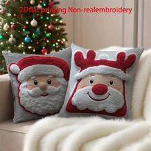 4件套18英寸2D圣诞抱枕套，2D平面印花圣诞老人、驯鹿、雪人图案，涤纶面料，拉链封口，可机洗，理想的圣诞礼物，完美的节日装饰，适用于派对、客厅、沙发、卧室、床、家居装饰，不含枕芯 - 彩色 - 查看 5
