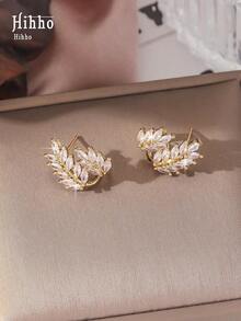 Hihho 2pcs Fashion Personalized Sparkling Micro-Inlaid Zirconia Wheat Ear Stud Earrings For Girls,  Gift - Vàng vàng - Xem 7