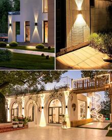 2pcs/4pcs Solar-Powered Upper And Lower Wall-Washing Lights, Outdoor Waterproof Wall-Mounted (1000mAh) Ultra-Bright Floodlights, Double-Sided Concave And Convex Mirror Wall Illumination Lights, Suitable For Commercial Streets Or Outdoor Garden Wall Decoration Lighting, Garden Terraces, Fences, And Family Courtyards, Suitable For Various Scenarios