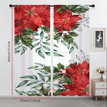 2 perdele transparente de Crăciun cu modele de plante cu ilex și poinsettia, buzunare pentru bară pentru a proteja intimitatea, potrivite pentru diverse scene de decor în camere de zi, dormitoare și bucătării, creând o atmosferă de Crăciun și cadouri perfecte de sărbători.