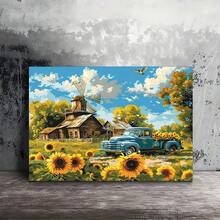 2D Flat, 1pc Framed Canvas Wall Art, Charming Sunflower Canvas Wall Art Wooden Framed Print For Living Room, Bedroom, Kitchen & Office Decor - Perfect Christmas Gift, Perfect For Room Decor 15.7*11.8 Inches/ 40*30cm