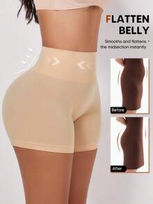 Women's High Waist Mid-Length Lightweight Shaping Shorts, Suitable For Layering - Apricot - View 1