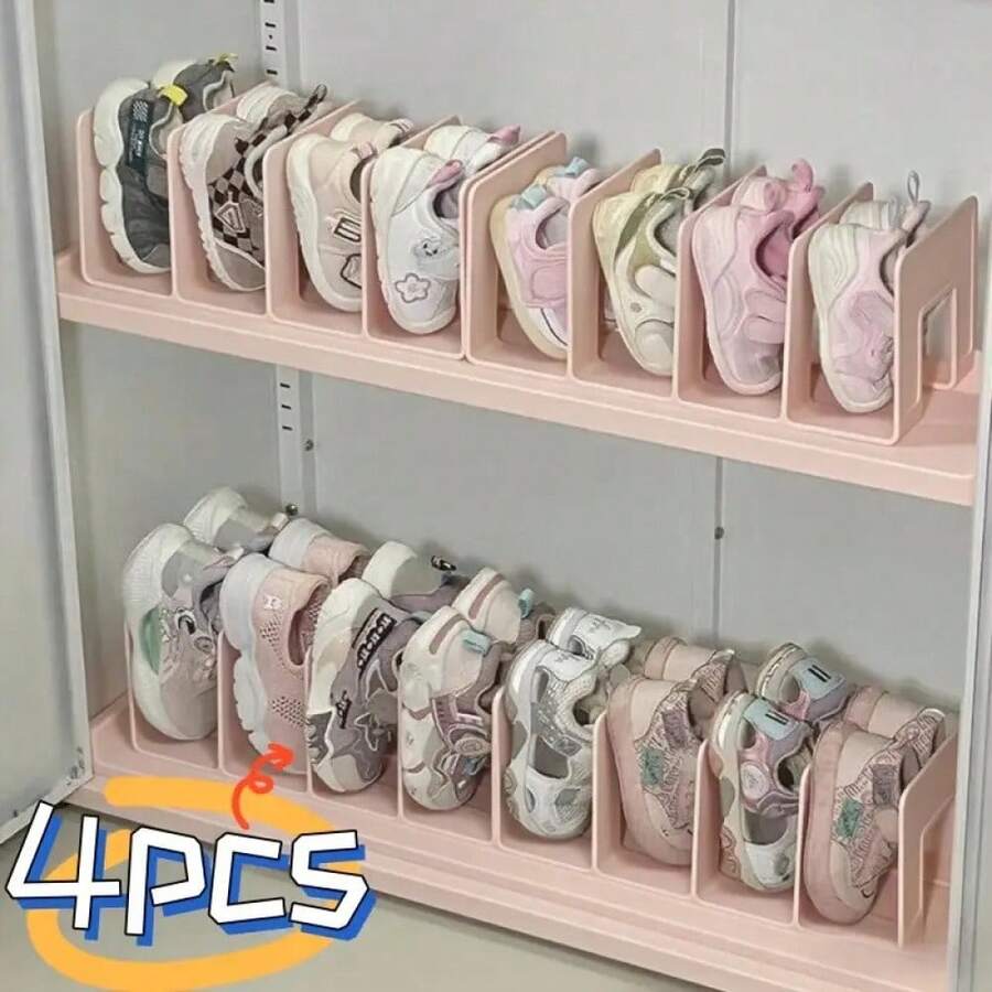 2/4 pezzi Portascarpe in stile nordico semplice, mobiletto portascarpe domestico con ripiani a strati, organizer portascarpe, portascarpe salvaspazio da interno, divisore per ripiani - Rosa - Visualizzare 1