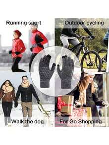 1 Paar berührungsempfindliche rutschfeste gestrickte Handschuhe, warm und schützend für Outdoor-Radfahren im Winter, einfarbig aus Polyester