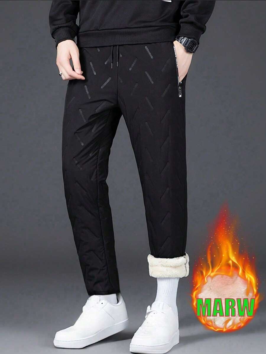 男士户外保暖加厚长裤，冬季保暖裤 - 黑色 - 查看 1