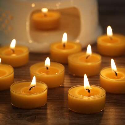 12 candele da tè in cera d'api; durata di combustione di 4 ore; senza fumo e senza odore; combustione pulita; adatte per spa, yoga. Ideali per Natale, perfette per il Ringraziamento.