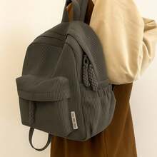 Women's Corduroy Backpack Medium Fashion Casual College School Bag Girls Women Waterproof - 灰色 - 查看 1