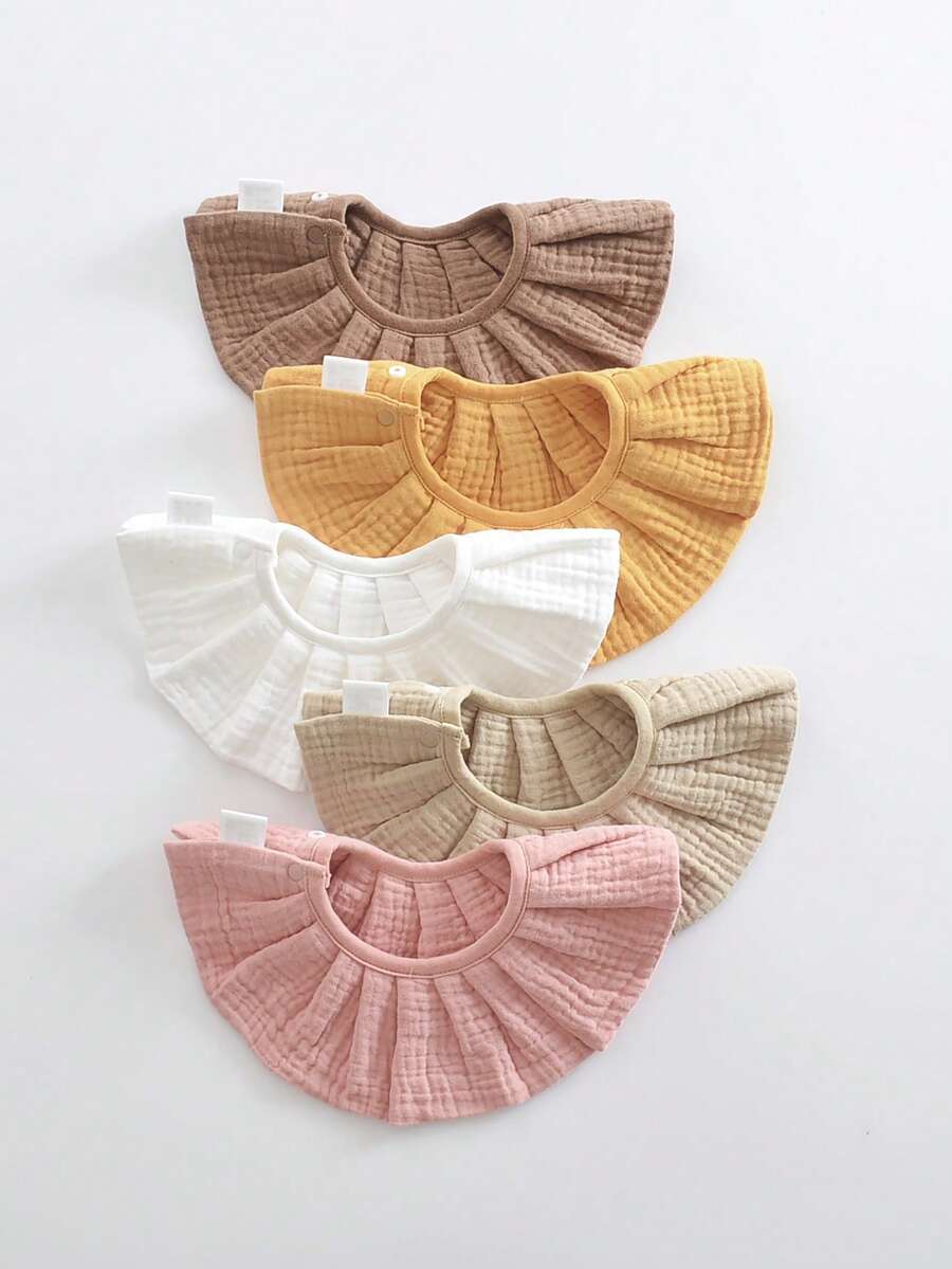 Set 3/5 pcs Celemek Bayi Katun Muslin Warna Polos Acak, Celemek Air Liur Bayi Baru Lahir - MultiWarna - View 1