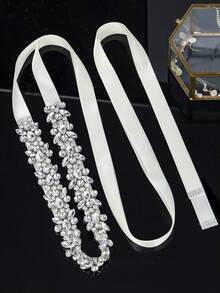 1 pieza Faja de vestido de novia de lujo con strass, cinturón de moda hecho a mano para dama, accesorio del Día de San Valentín - Plateado - Ver 12