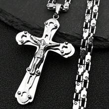 Catholic Jesus Crucifix Cross Pendant Necklace For Women Men Stainless Steel Gold Color Hip Hop Chain Amulet Jewelry Gift - Necklace - View 4