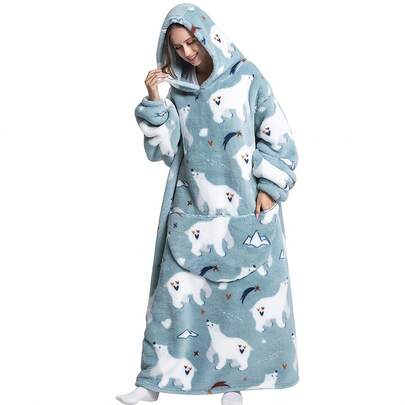 Extra Long & Large Hooded Blanket, Unisex, Hooded Shawl - Fleece Flannel Robe With Front Pocket, Thick & Warm, Machine Washable - Comfortable Robe For Home, Leisure Or Gift, Suitable For Plus Size Women & Adults - Perfect For Movie Night, Oversized Hooded Blanket, Wearable Blanket, Loungewear, Plus Size Robe, Extra Long Robe