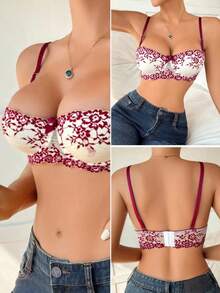 女士性感内衣，舒适百搭的轻薄衬垫钢圈文胸，性感法式红色蕾丝后背设计，适合小胸女性 - 紅色 - 查看 6