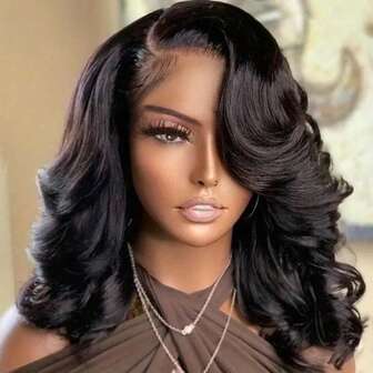 [Brazilian Virgin Hair Wig] Women's Glueless Closed Wig | Natural Black, 180% Density Body Wave Bob, Pre-Plucked Baby Hairline, No Glue Needed, Everyday & Special Events, Versatile & Elegant Hairstyle, Realistic Hairline, Beauty Accessory