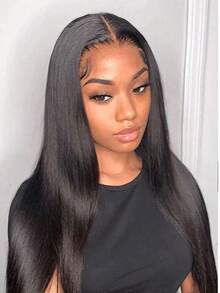 Eulisi 直发蕾丝前部假发 人发预拔 180% 密度 13x4 前部假发 人发 26 英寸高清透明蕾丝假发 10A 巴西处女人发假发 适合女性 带婴儿头发 自然发际线 - 黑色 - 查看 27